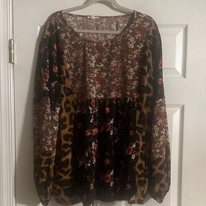 ODDY Brown Mixed-Print Long Sleeve Tunic